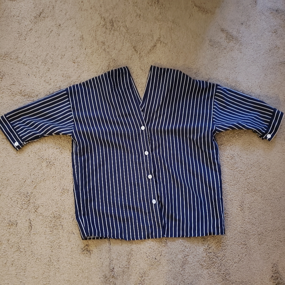 V neck navy strip shirt